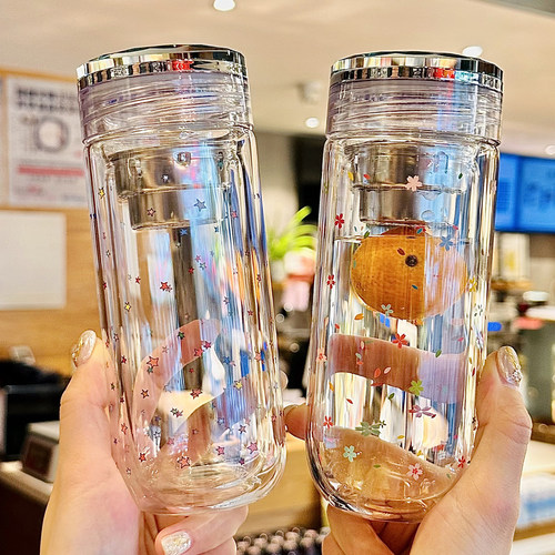 高级感轻奢玻璃水杯双层隔热