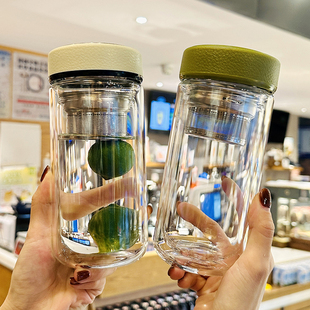 高硼硅双层玻璃杯茶水分离泡茶杯子高颜值2025新款男士喝水杯女生