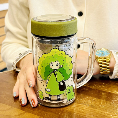 双层隔热玻璃杯茶水分离水杯