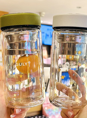 杯子2025新款女高颜值双层玻璃水杯耐高温茶水分离泡茶杯便携可爱