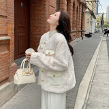 小香风杏色羊羔毛羽绒服女秋冬超火好看高级小众漂亮短款轻薄外套，女装短外套，2C153
