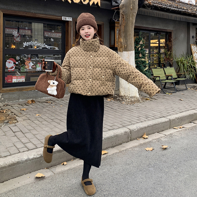 韩版短款立领波点90羽绒服女2025冬季新款加厚显瘦保暖白鸭绒外套,女装羽绒服,2C153