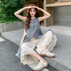 日系慵懒风背心连衣裙套装女2025夏季新款小个子宽松阔腿裤两件套图片