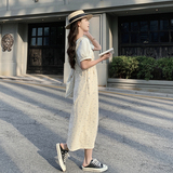 韩系碎花工装背带裙女夏2024新奶乎乎桔梗初恋连衣裙小清新爆款，女装连衣裙，2C153