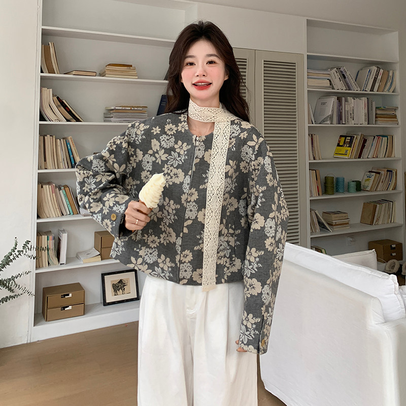 新款短款麻料印花外套2C153-3376-P155K228,女装短外套,2C153
