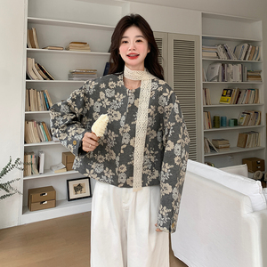 新款 短款麻料印花外套2C153-3376-P155K228图片