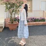 法式罩衫叠穿碎花吊带连衣裙女夏新款显瘦独特别致多巴胺穿搭，女装连衣裙，2C153