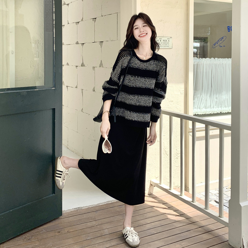 春装新款条纹毛衣+连衣裙2C153-883-P145K218,女装套装/套裙,2C153