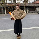 波点灯芯绒短款羽绒服女冬新款短款面包服小个子90白鸭绒学院外套，女装羽绒服，2C153