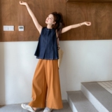 复古牛仔背心上衣直筒裤时尚套装女2025夏季新款松弛感休闲两件套，女装套装/套裙，2C153