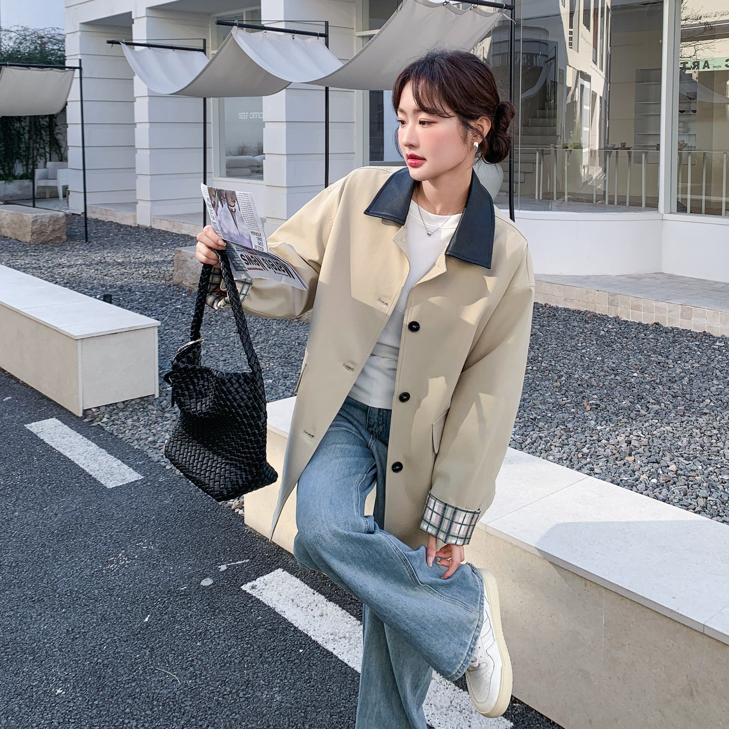 春装新款中长款拼色风衣外套2C153-8930-P165K268,女装风衣,2C153