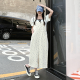 韩系碎花工装背带裙女夏2024新奶乎乎桔梗初恋连衣裙小清新爆款，女装连衣裙，2C153