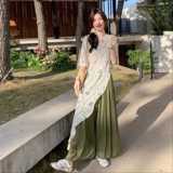 法式蕾丝罩衫套装女2025夏季新款气质不规则拼接宽松阔腿裤两件套，女装套装/套裙，2C153