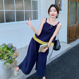 撞色穿搭清冷感套装裤女夏2025新款今年流行休闲吊带阔腿裤两件套，女装套装/套裙，2C153