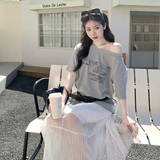 休闲运动露肩T恤半身裙套装女夏2025新款两件套ootd穿搭减龄韩系，女装套装/套裙，2C153