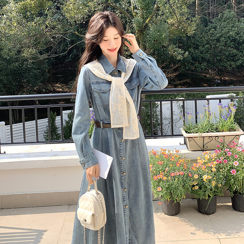 春装有大货牛仔连衣裙+腰带+披肩2C153-3377-P175K258，女装连衣裙，2C153