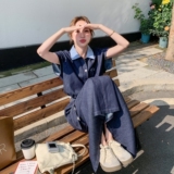 休闲条纹拼接牛仔衬衫半身裙套装女夏2025新款洋气ootd穿搭两件套，女装套装/套裙，2C153