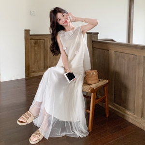 小香风无袖马甲背心网纱半身裙套装女夏2025新款流行绝美两件套图片