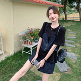 又a又飒穿搭牛仔套装女夏2025新款假两件小吊带t恤上衣短裤两件套，女装套装/套裙，2C153