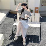 休闲运动露肩T恤半身裙套装女夏2025新款两件套ootd穿搭减龄韩系，女装套装/套裙，2C153