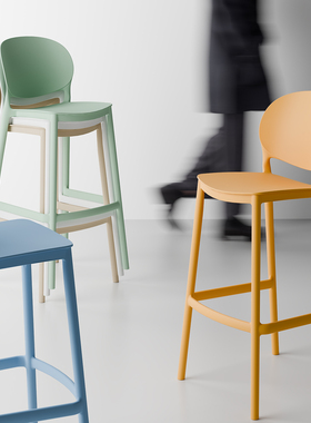 北欧塑料吧椅户外可叠放吧台凳简约酒吧椅设计师高脚椅家用岛台椅