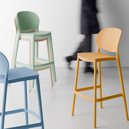 北欧塑料吧椅户外彩色高脚椅