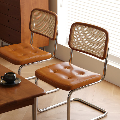 犇超白蜡木实木餐椅藤编椅中古风