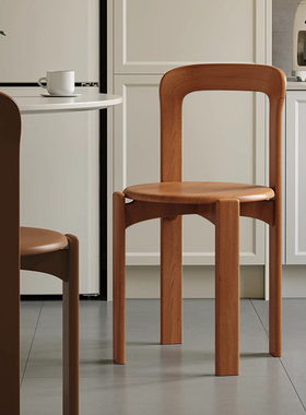 复古REY餐椅家用实木靠背椅餐厅简约圆凳可叠放书桌椅高级洽谈椅