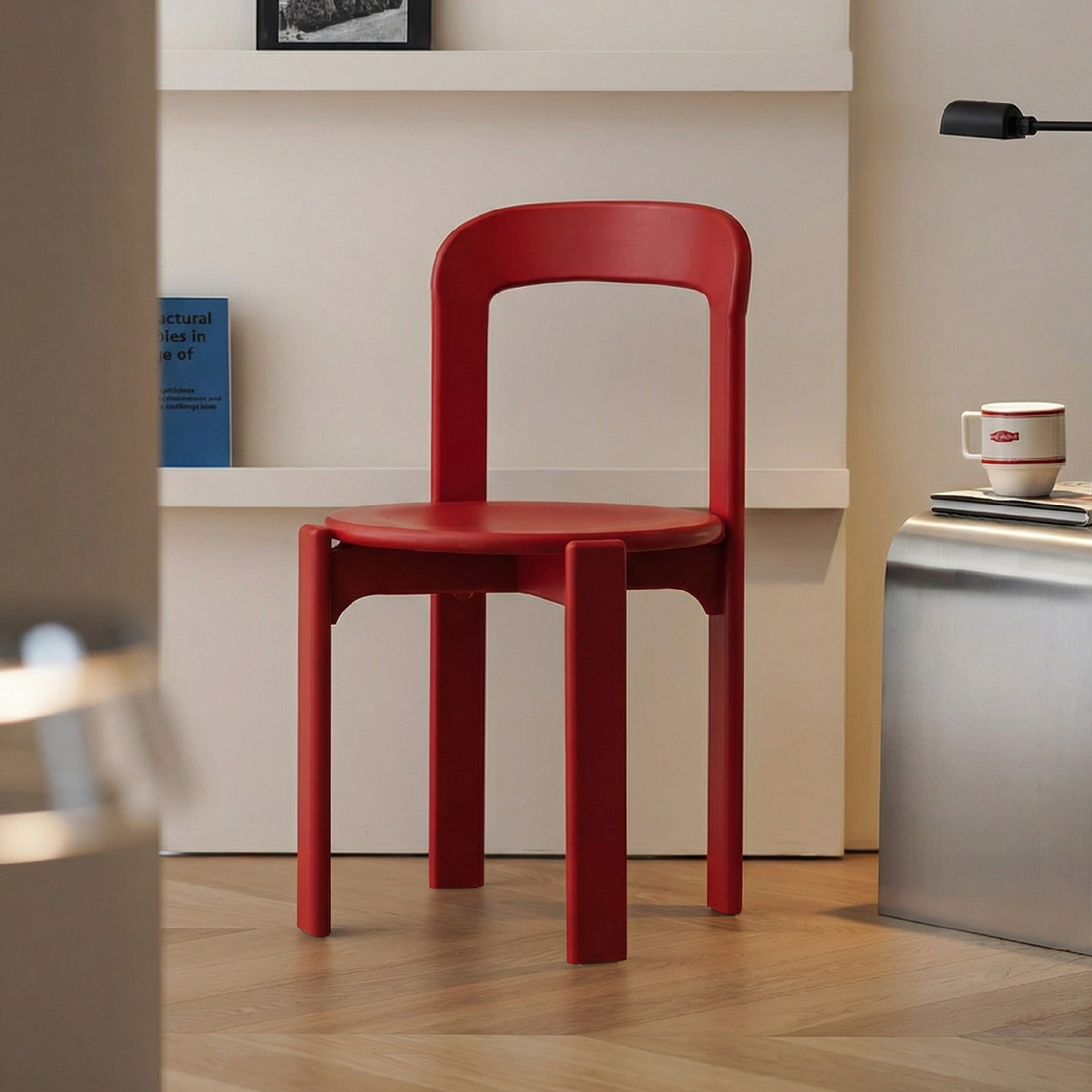 多巴胺餐椅可叠放塑料椅子家用加厚靠背椅中古风休闲感创意REY椅