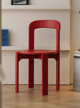 多巴胺餐椅可叠放塑料椅子家用加厚靠背椅中古风休闲感创意REY椅