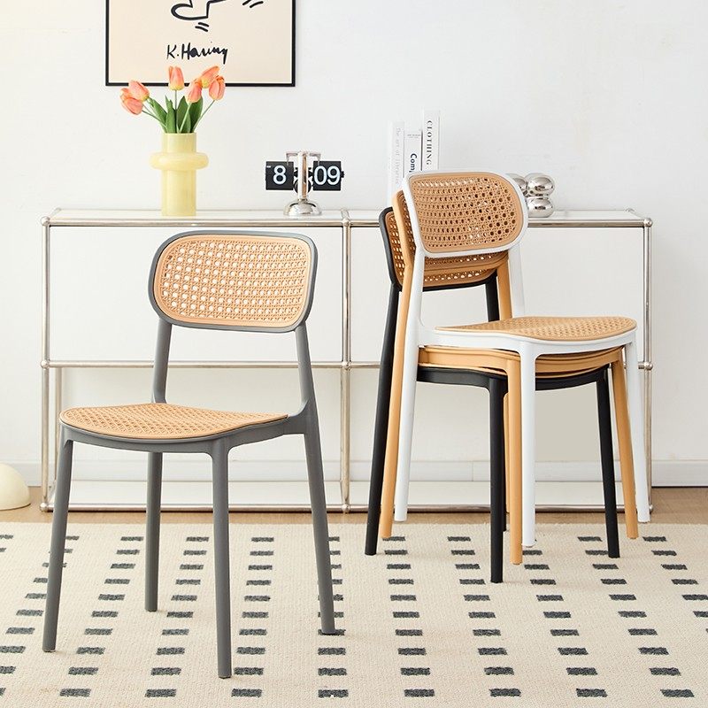 塑料家用椅子藤编餐桌靠背椅餐椅加厚中古椅户外吃饭椅子商用凳子
