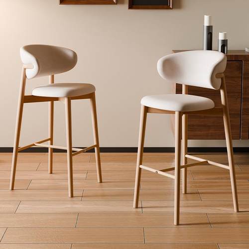 北欧实木餐椅胡桃色吧台椅