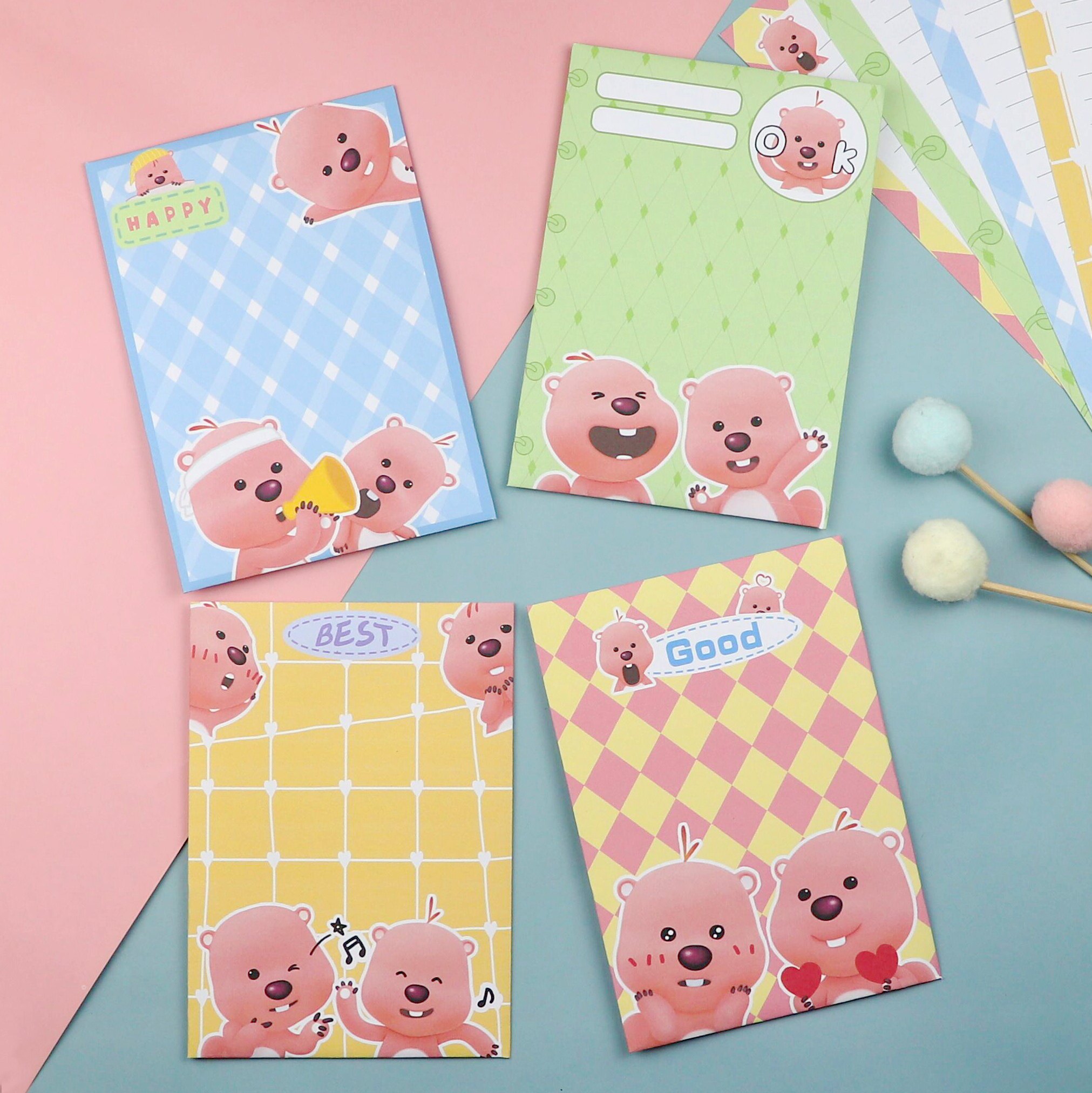 新款可爱卡通海狸loppy信纸信封套装创意稿纸照片收纳送女友情书