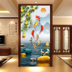 入户玄关墙面装饰画新年新中式现代简约客厅年年有余走廊贴画贴纸