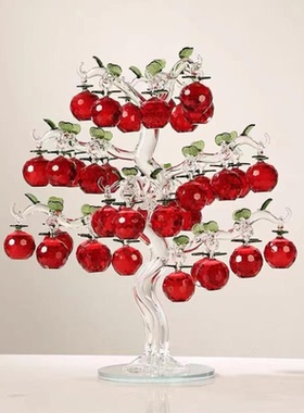 36挂水晶苹果玻璃工艺品红苹果树平安果水晶树建盏花瓶摆件