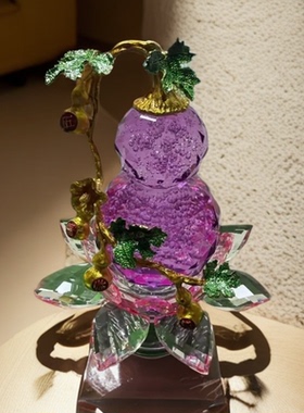 水晶葫芦装饰摆件家居客厅工艺品紫色金边叶子造型礼物