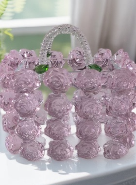 小号新款水晶璀璨粉色包包镶嵌式玄关装饰品装饰摆件