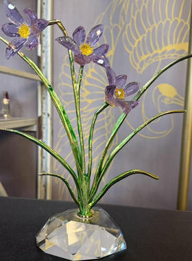 水晶手工兰花摆件桌面装饰永生花紫色花束家居