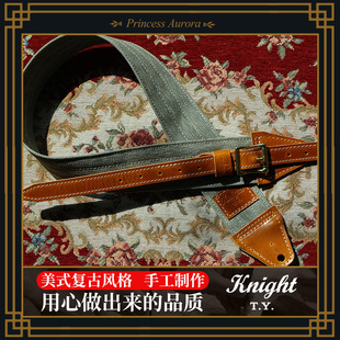 美式 T.Y. 复古手工椒盐加宽减重电贝司肩带吉他背带 Knight 琦材