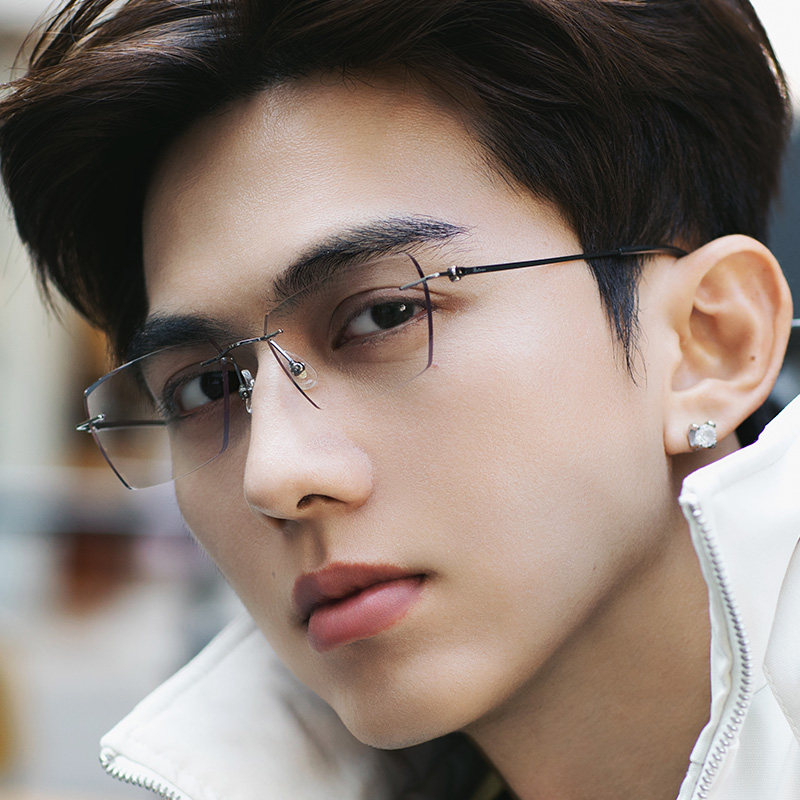 超轻纯钛无框近视眼镜男士配度数变色防蓝光商务全钛无边框眼镜架