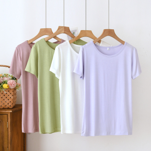 短袖 圆领内搭宽松打底衫 T恤 莫代尔薄款 纯色简约冰丝睡衣女士夏季