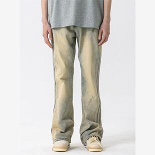 XINYINSU新因素拼接微喇牛仔裤 美式 高街复古长裤 侧边反骨男女同款