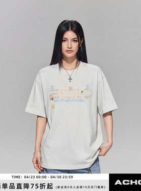 【Achock官方店】acac系列美式校园格纹logo刺绣短袖休闲圆领T恤
