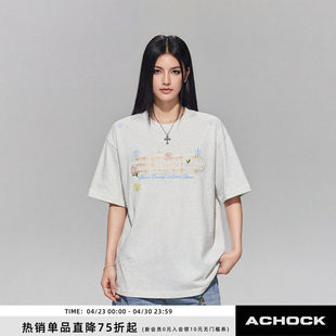 【Achock官方店】acac系列美式校园格纹logo刺绣短袖休闲圆领T恤