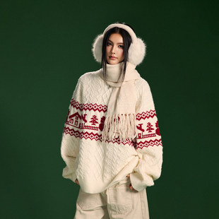 【Achock官方店】费尔岛圣诞氛围感提花圆领毛衣复古麻花针织衫男