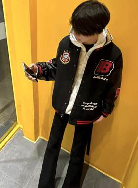 VIRUS LAB徽章拼接夹克男女青少年学生百搭潮流棒球服外套