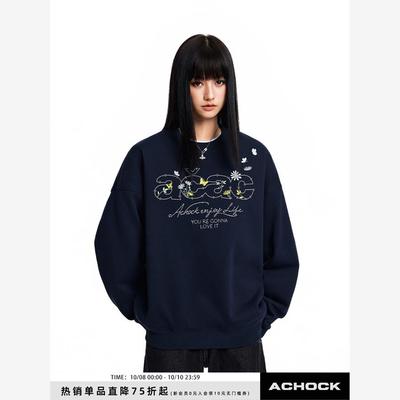 【Achock官方店】acac系列字母花卉刺绣打底上衣潮牌情侣圆领卫衣
