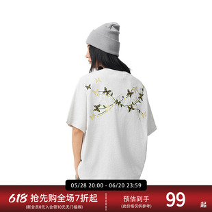 【Achock官方店】美式复古刺绣花卉新款短袖小众圆领情侣T恤男女