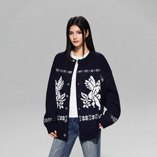 【Achock官方店】复古费尔岛提花开衫毛衣圆领情侣针织衫重磅外套