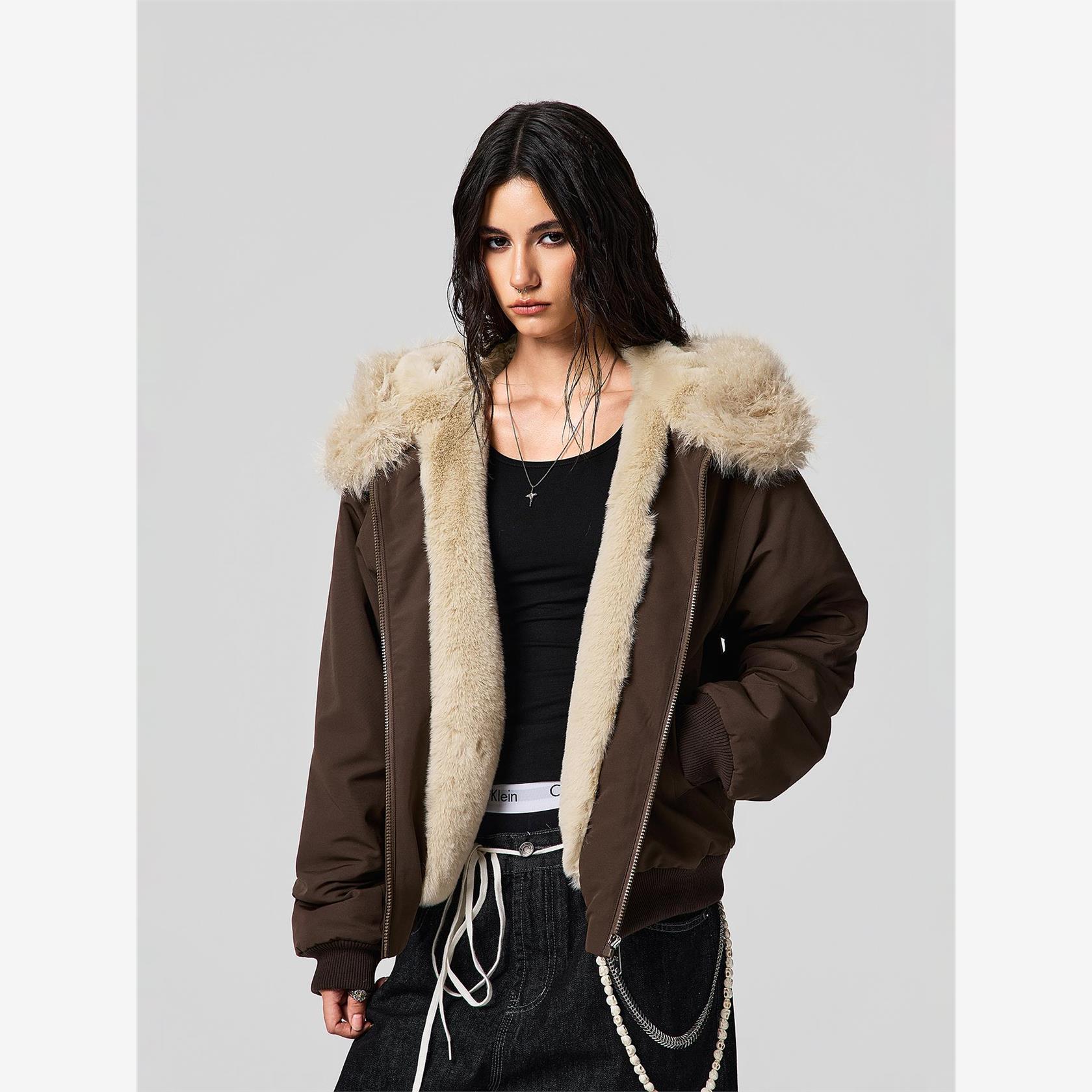 【Achock官方店】复古加绒内里冬季保暖外套兔毛加厚工装连帽棉服